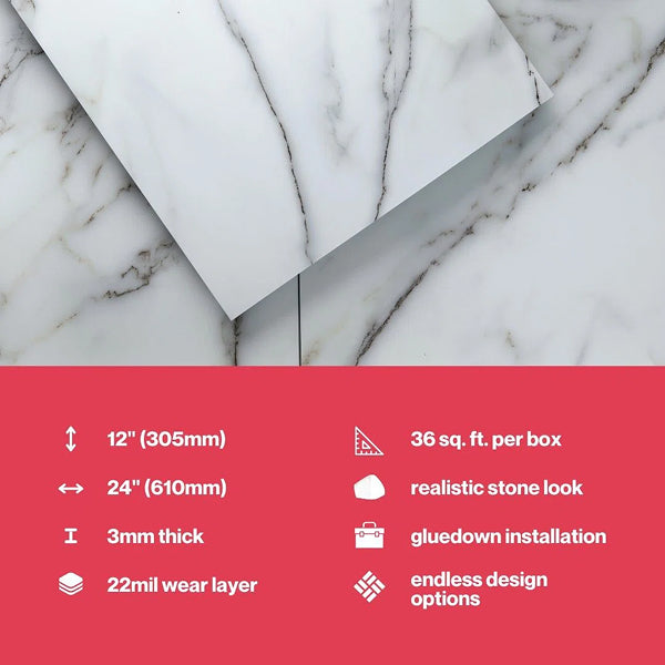 GlueCore Classic 22mil x 12" W x 24" L Glue Down Vinyl Tile Flooring