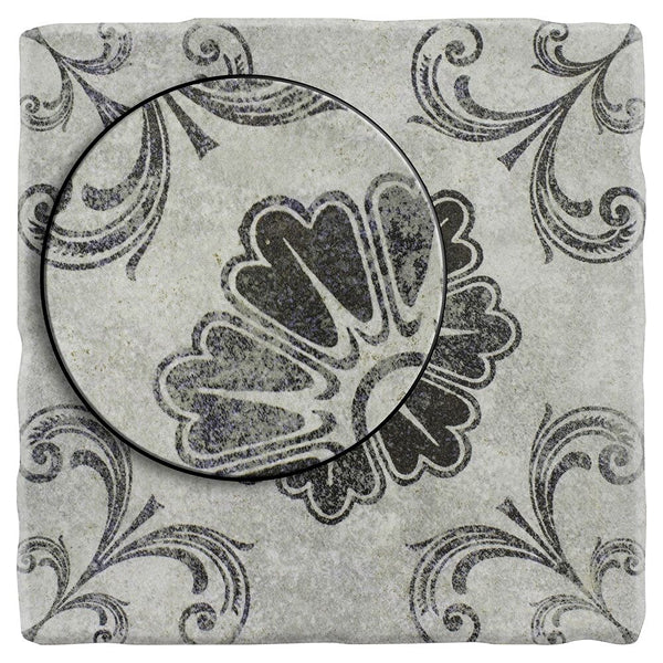 Merola Tile Costa Cendra Decor Fleur 7.75 inch x 7.75 inch Ceramic Floor and Wall Tile – 11.11 sq ft per Case, Rustic Stone Look Matte Finish