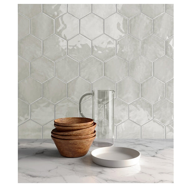 Anatolia Teramoda Bamboo 6 inch Hexagon Glossy Pressed Glazed Ceramic Wall Tile – 6.67 Sq. Ft. Coverage per Case