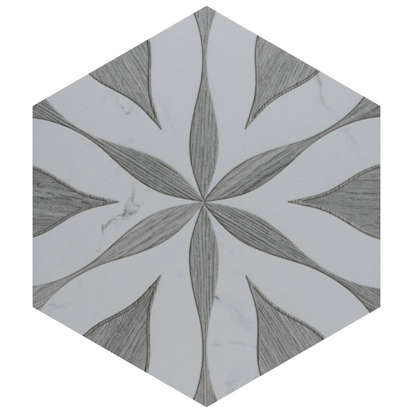 Merola Tile Llama Flower Loire Silver Smoke Porcelain Tile – 0.38 inch Thick, 8.63 inch x 9.88 inch, 11.5 sq.ft/Case – Mixed Texture Floral Finish