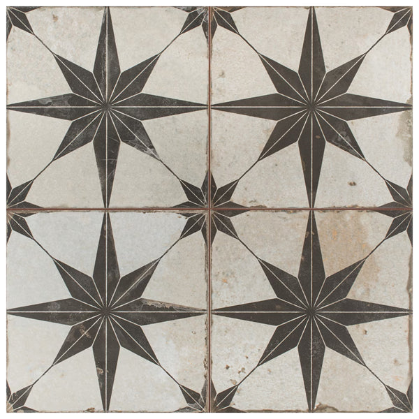 Merola Tile Kings Star Nero 17-5/8 inch x 17-5/8 inch Ceramic Floor and Wall Tile – 11.02 Sq. Ft. Coverage per Case
