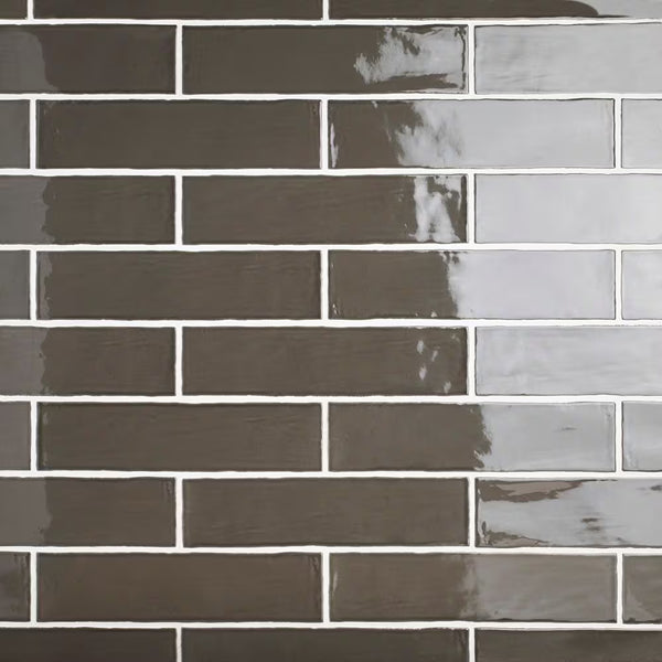 Merola Tile Chester Grafito Ceramic Wall Tile 0.38 inch Thick 3 inch Wide 5.72 sq ft/case Glossy Subway Finish