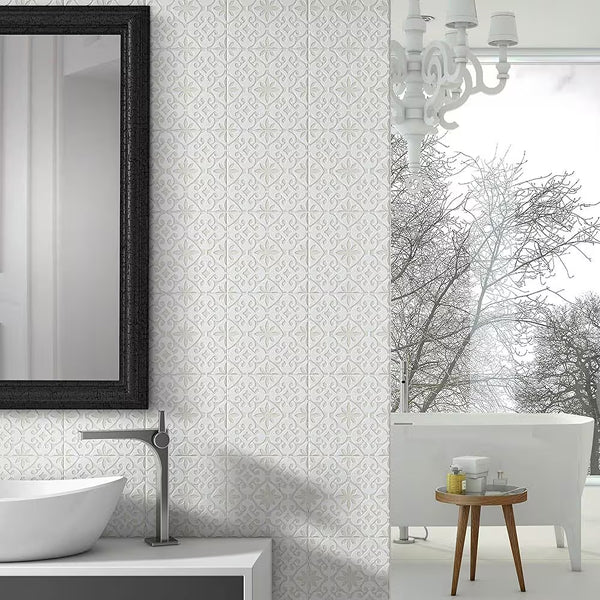 Merola Tile Triplex Valverde White 7-3/4 inch x 7-3/4 inch Ceramic Wall Tile (11.11 sq. ft./Case) – Textured Semi-Gloss Finish