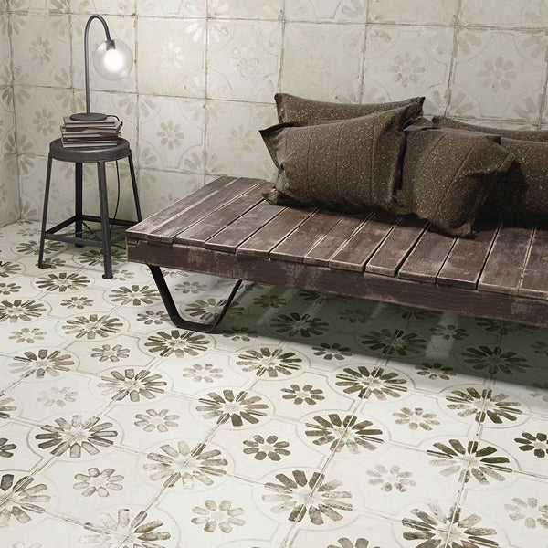Merola Tile Kings Blume Nero Ceramic Floor and Wall Tile 0.37 inch Thick 17.63 inch Wide 10.95 sq ft/case Matte Textured Finish