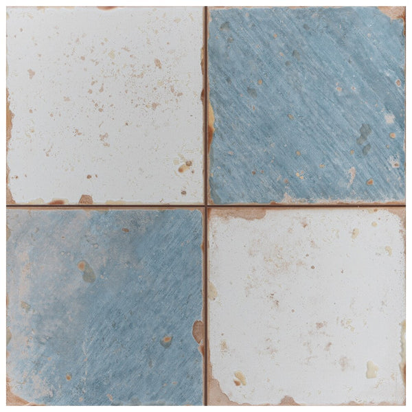 Merola Tile Artisan Damero Azul 13 inch x 13 inch Ceramic Floor and Wall Tile – 12.2 sq ft per Case, Vintage Spanish Style Stone Look Matte Finish