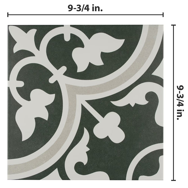 Merola Tile Arte Black Porcelain Floor & Wall Tile 0.4 inch Thick x 9.75 inch Wide Black Square – 10.88 sq. ft./Case, Glazed Satin Finish