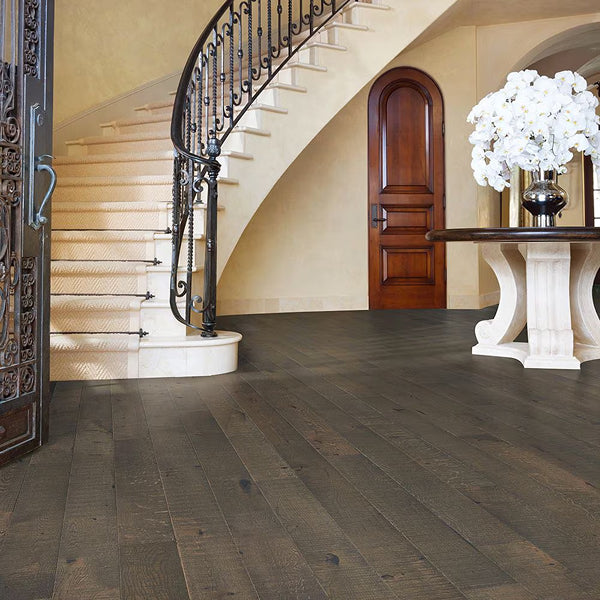 French Oak Santa Cruz solid hardwood flooring in grey with distressed finish

