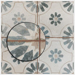 Load image into Gallery viewer, Merola Tile Kings Blume Encaustic Blue 9.63 inch x 9.63 inch Ceramic Floor and Wall Tile Sample – Vintage Patterned Matte Finish