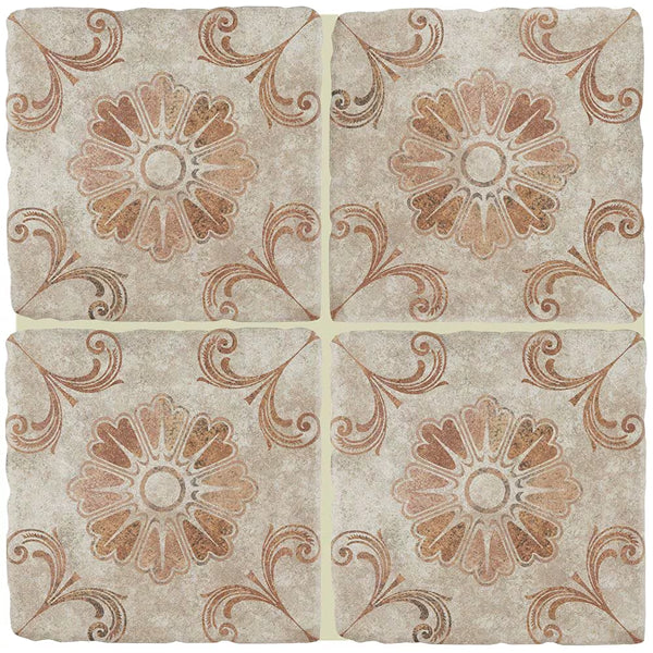 Merola Tile Costa Arena Decor Fleur 7.75 inch x 7.75 inch Ceramic Floor and Wall Tile – 11.11 sq ft per Case, Rustic Floral Stone Look Matte Finish Indoor Tile