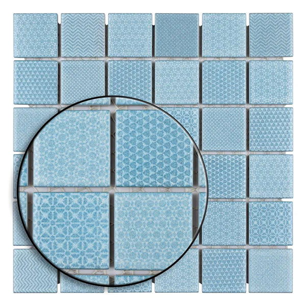 Merola Tile Celadon Aqua 11.63 inch x 11.63 inch Glossy Porcelain Mosaic Tile Sample