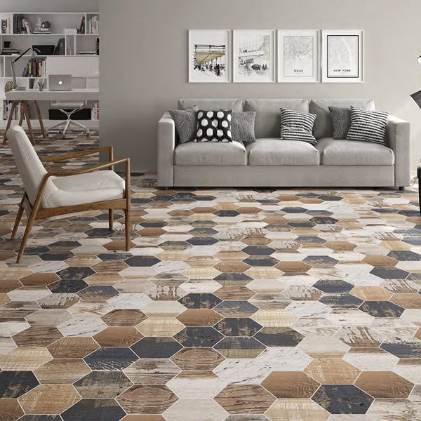 Merola Tile Gaugin Hex Catan Shadow Porcelain Floor and Wall Tile 8.5 inch x 9.75 inch x 0.39 inch – 11.28 sq. ft./Case, Matte Wood Look Hexagon Finish