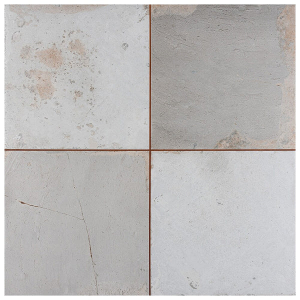 Merola Tile Kings Clay Checker Silver Ceramic Floor and Wall Tile 0.37 inch Thick 17.63 inch Wide 10.95 sq. ft. per Case – Low Sheen Vintage Finish