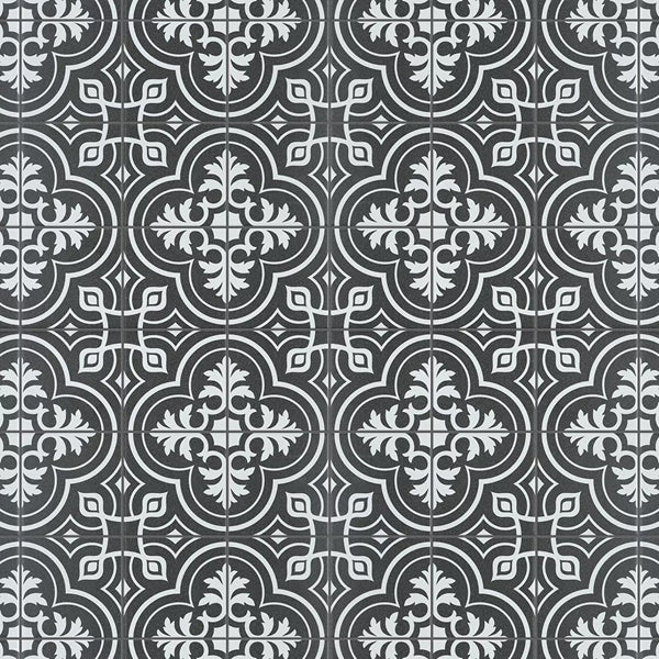 Merola Tile Harmonia Vintage Black 13 inch x 13 inch Ceramic Floor and Wall Tile – 12.19 sq. ft. per Case, Glazed Encaustic-Inspired Matte Finish