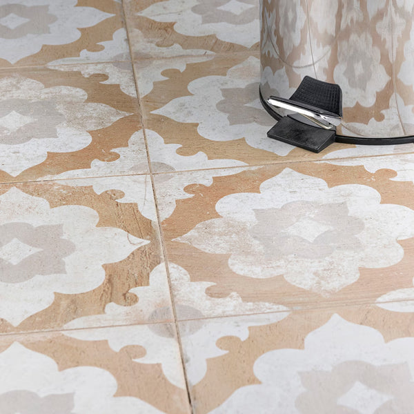 Merola Tile Kings Clay Blossom 17.63 inch x 17.63 inch Ceramic Floor and Wall Tile 10.95 sq ft/case – Vintage Pattern Matte Finish