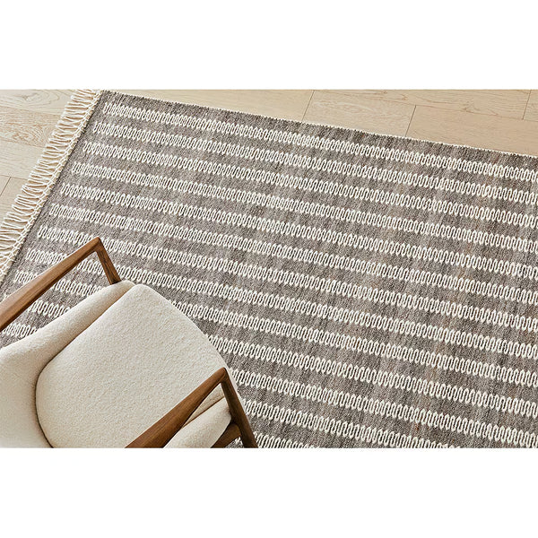 GlucksteinElements Everett Ivory/Taupe 6 ft. x 9 ft. Indoor Area Rug – Modern Wool Blend Rug with Fringe Detail