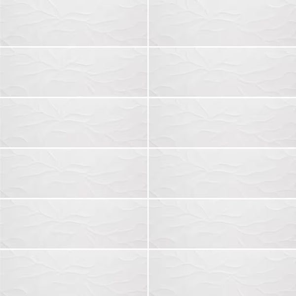 Modamo Brooklyn Décor Glossy White Ceramic Wall Tile 12 inch Width 36 inch Length 14.53 sq ft/case Large Format Glossy Finish