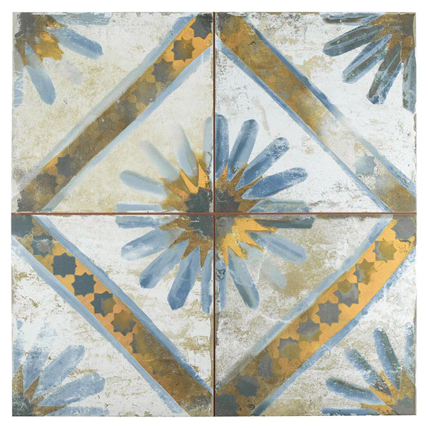 Merola Tile Kings Marrakech Blue 17-5/8 inch x 17-5/8 inch Matte Textured Ceramic Floor and Wall Tile – 10.95 sq. ft. per Case