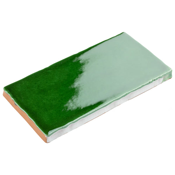 Merola Tile Viva Antic Verde Ceramic Wall Tile 3 inch Width 6 inch Length 4.16 sq ft/case Glossy Subway Crackle Finish