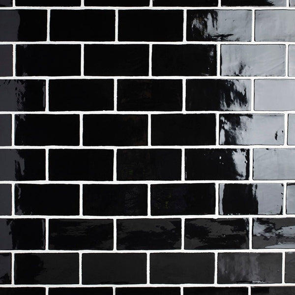 Merola Tile Chester Nero 3 inch x 6 inch Ceramic Wall Tile – 5.72 sq. ft. per Case, Glossy Smooth Finish