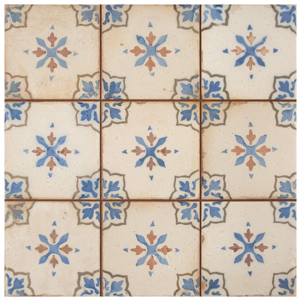 Merola Tile Mirambel Azul 13 inch x 13 inch Ceramic Floor and Wall Tile – 12.2 sq. ft. per Case, Matte Textured Finish