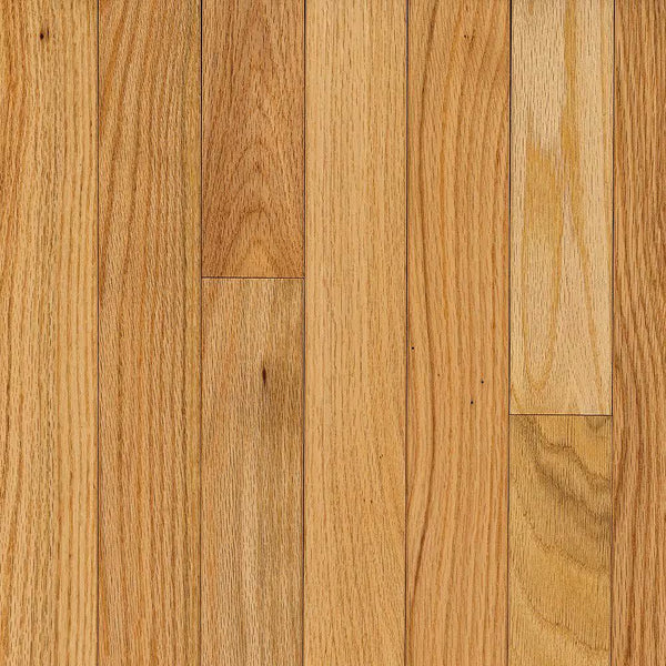 Natural oak solid hardwood flooring with smooth finish and 5-inch wide planks