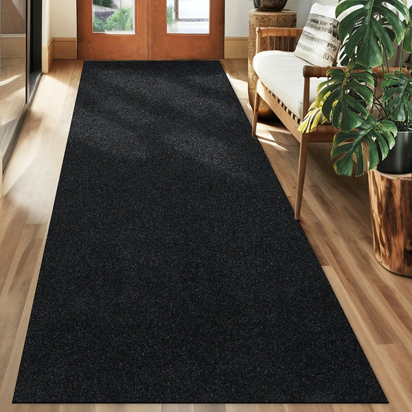 Runner Rug For Hallway Or Kitchen With Rubber Backing, Black