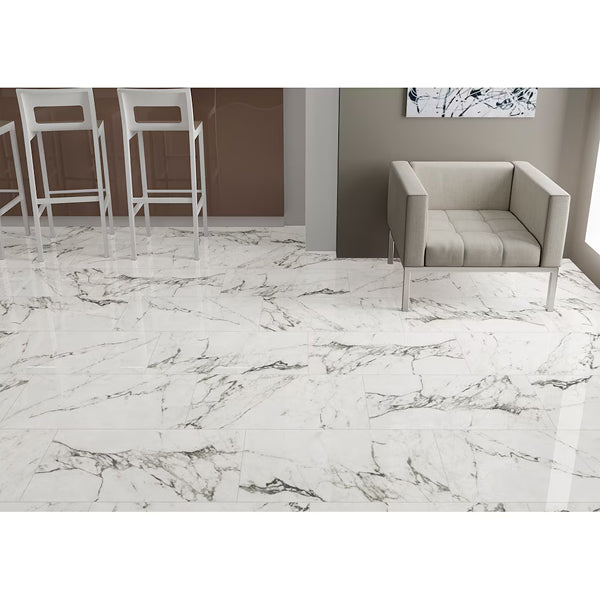 MSI Stone ULC Arctic Ravine 24 inch x 48 inch Polished Porcelain Floor and Wall Tile 16 sq ft per Case Marble Look