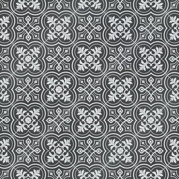 Merola Tile Harmonia Vintage Black 13 inch x 13 inch Ceramic Floor and Wall Tile – 12.19 sq. ft. per Case, Glazed Encaustic-Inspired Matte Finish