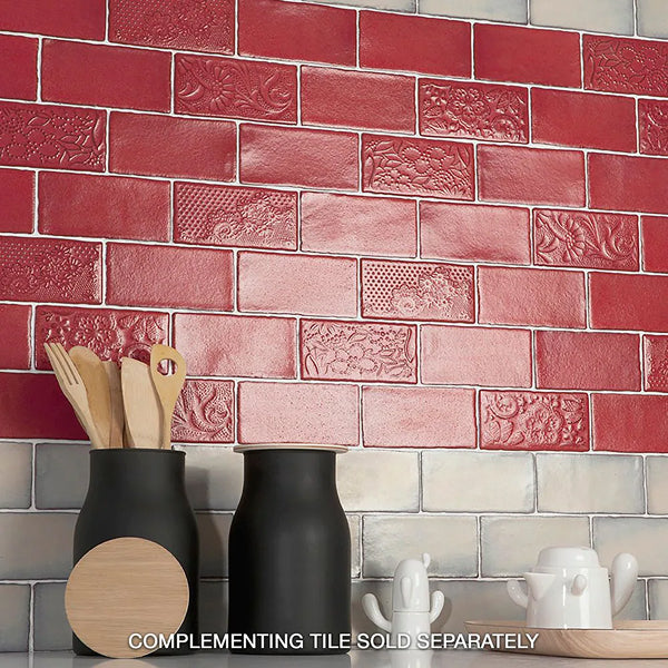 Merola Tile Antic Special Red Moon Ceramic Wall Tile 0.38 inch Thick 3 inch Wide 4 sq. ft. per Case – Glazed Handmade Subway Finish