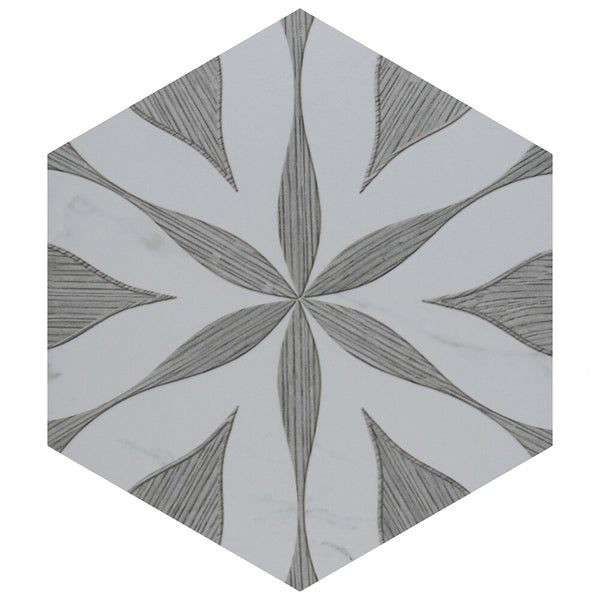 Merola Tile Llama Flower Loire Silver Smoke Porcelain Tile – 0.38 inch Thick, 8.63 inch x 9.88 inch, 11.5 sq.ft/Case – Mixed Texture Floral Finish