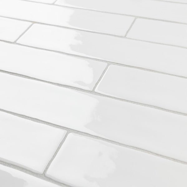 Merola Tile Chester Bianco 2 inch x 10 inch Ceramic Wall Tile 13.44 sq ft/case – Glossy Subway Style Finish
