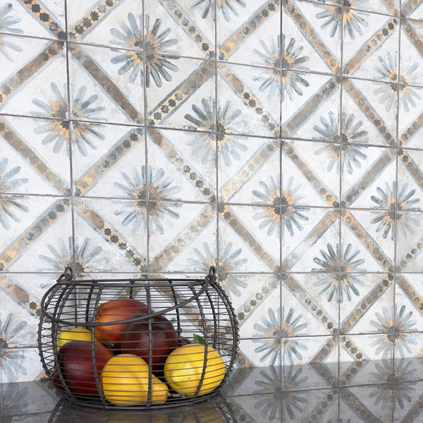 Merola Tile Harmonia Kings Marrakech Blue Ceramic Floor and Wall Tile 13 inch Width 13 inch Length 12.19 sq ft/case Patterned Matte Finish