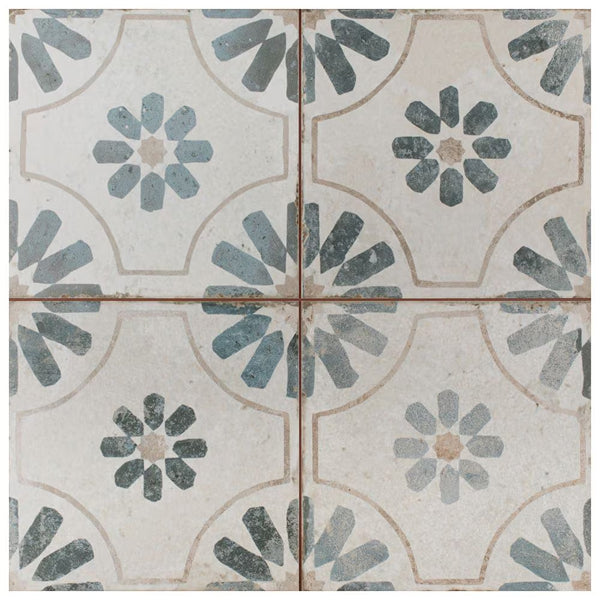 Merola Tile Kings Blume Encaustic Blue 17.63 inch x 17.63 inch Ceramic Floor and Wall Tile (10.95 sq. ft./case)