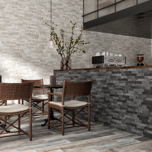 Merola Tile Ordino Black Porcelain Wall Tile 3.25 inch x 17.5 inch – 9.6 sq. ft. per Case Textured Stone Look Finish