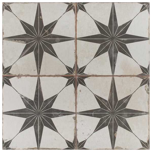Merola Tile Kings Star Nero 17-5/8 inch x 17-5/8 inch Ceramic Floor and Wall Tile – 11.02 Sq. Ft. Coverage per Case