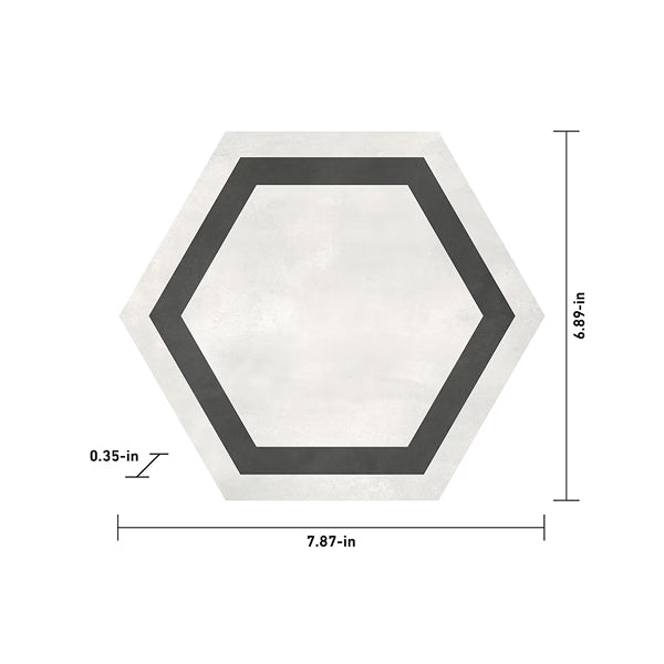 Anatolia Artisano Bianco Frame 7 inch Matte Pressed Porcelain Tile 2.80 sq ft per Case Hexagon