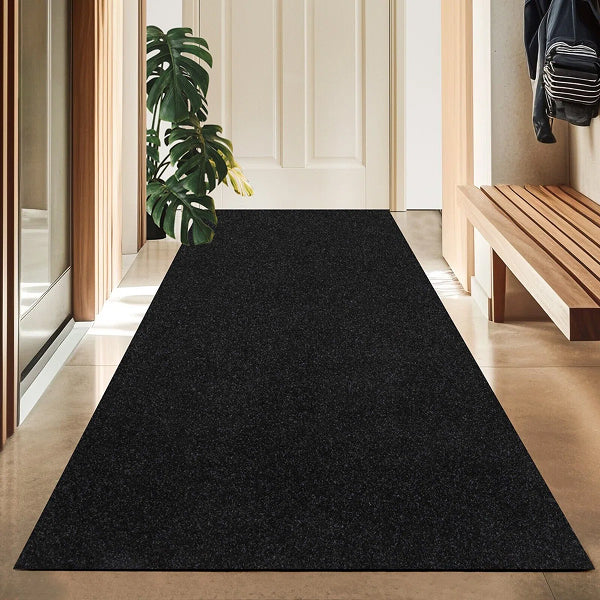 Runner Rug For Hallway Or Kitchen With Rubber Backing, Black