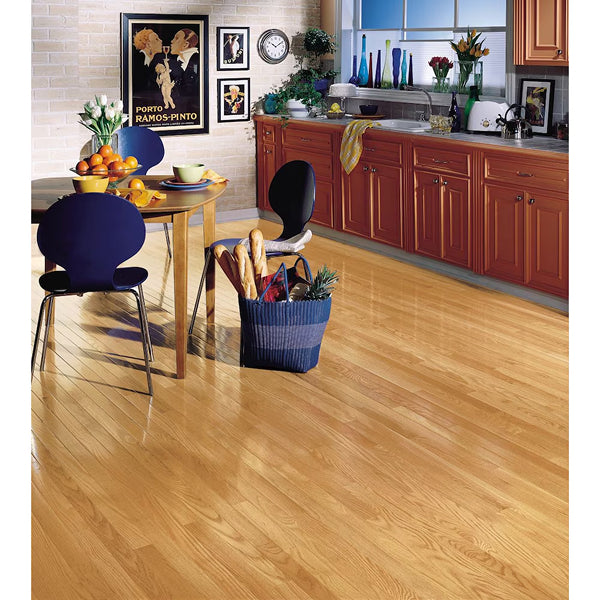 Natural oak solid hardwood flooring with smooth finish and 5-inch wide planks